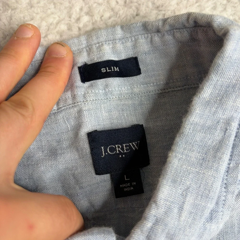 J.Crew Mens Slim Fit Linen Cotton Short Sleeve Button Down Shirt Blue Large
